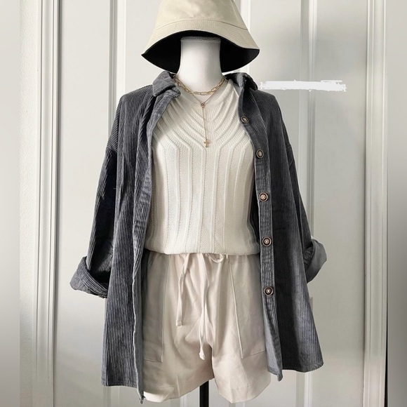 New Slate Blue Gray Corduroy Oversized Button-Up Shirt/shacket - Picture 1 of 11